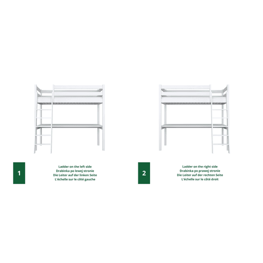 Cama alta de madeira com secretária N03 branco