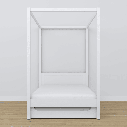 Cama individual de madeira com dossel e gaveta para colchão extra N02 branco