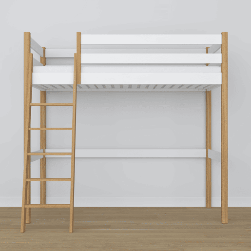 Cama alta de madeira N03 branco e carvalho