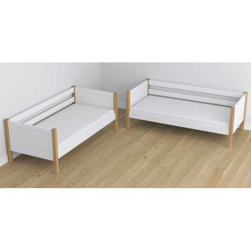 Beliche de madeira com gaveta para colchão N02 branco e carvalho