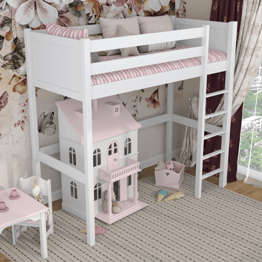 Cama alta de madeira N06 branco