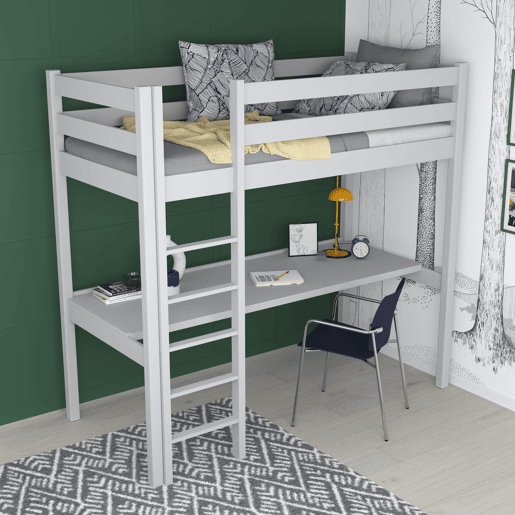 Cama alta de madeira com secretária N05 cinza