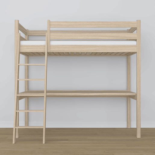 Cama mezzanine de carvalho com secretária N03 carvalho branqueado