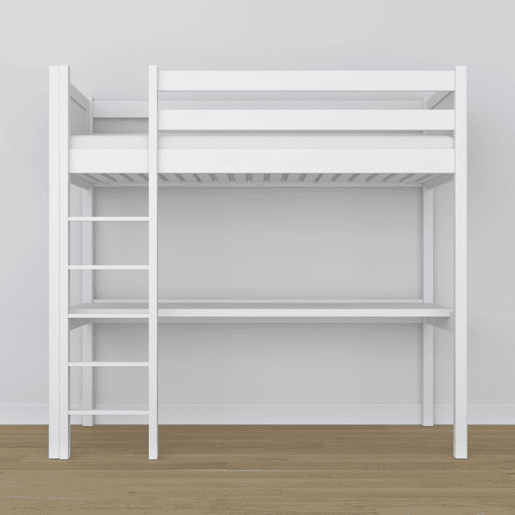 Cama alta de madeira com secretária N06 branco