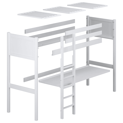 Cama alta de madeira com secretária N06 branco