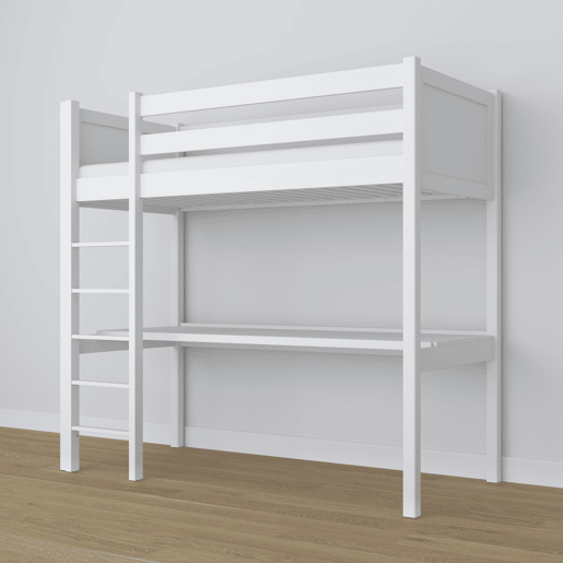 Cama alta de madeira com secretária N06 branco