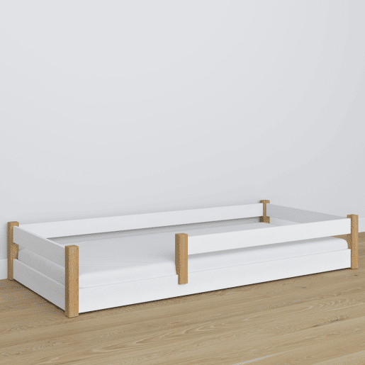 Cama baixa de madeira N02 branco e carvalho Cama baixa de madeira N02 branco e carvalho