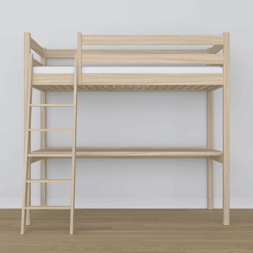Cama mezzanine de carvalho com secretária N03 carvalho branqueado