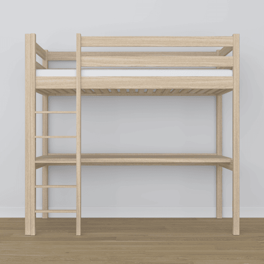 Cama mezzanine de carvalho com secretária N05 carvalho branqueado