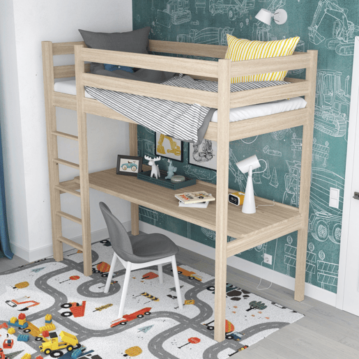 Cama mezzanine de carvalho com secretária N05 carvalho branqueado