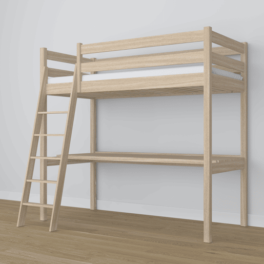 Cama mezzanine de carvalho com secretária N03 carvalho branqueado