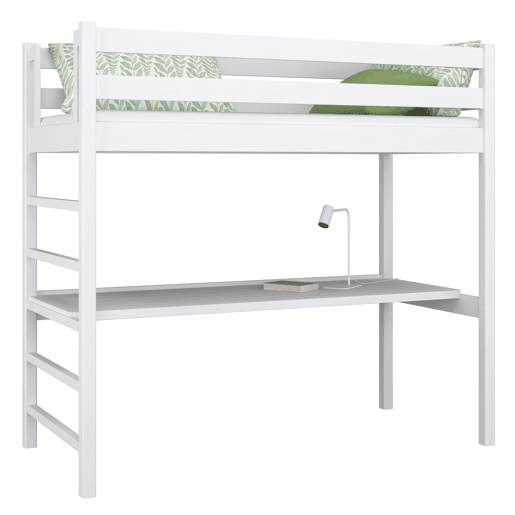 Cama alta de madeira com secretária N01 branco Cama alta de madeira com secretária N01 branco