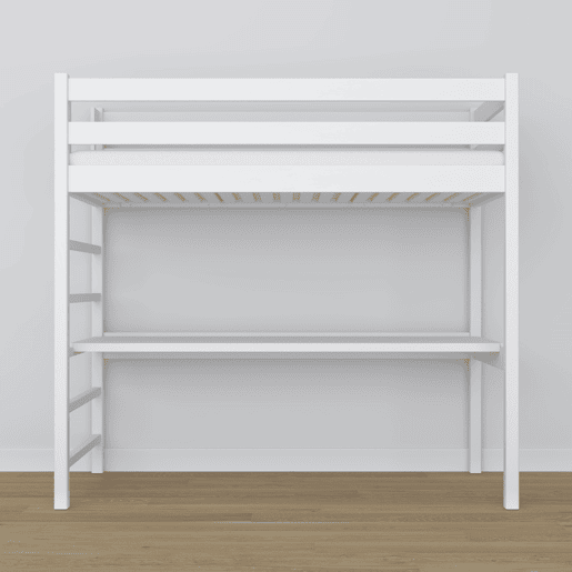 Cama alta de madeira com secretária N01 branco Cama alta de madeira com secretária N01 branco