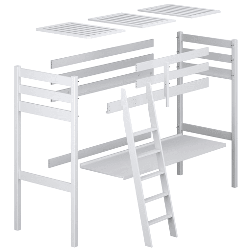 Cama alta de madeira com secretária N03 branco e carvalho Cama alta de madeira com secretária N03 branco e carvalho