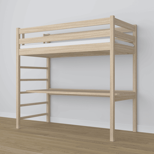 Cama mezzanine de carvalho com secretária N01 carvalho branqueado