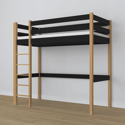 Cama alta de madeira N05 preto e carvalho Cama alta de madeira N05 preto e carvalho