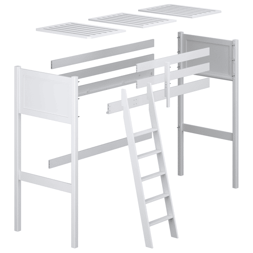 Cama alta de madeira N04 branco e carvalho Cama alta de madeira N04 branco e carvalho