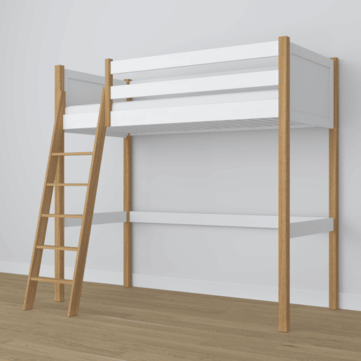 Cama alta de madeira N04 branco e carvalho Cama alta de madeira N04 branco e carvalho
