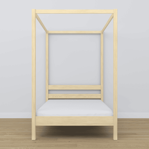 Cama individual de madeira com dossel N01 pinho incolor