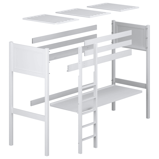 Cama alta de madeira com secretária N06 branco