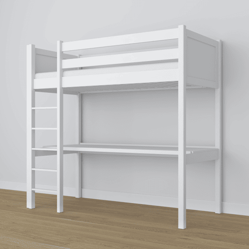 Cama alta de madeira com secretária N06 branco
