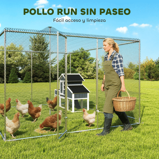 PawHut Galinheiro Grande de Exterior, 4x3x1,97 m, 12 m², para 12-18 Galinhas, Galinheiro em Aço Galvanizado, Porta com Fecho Duplo, Rede Superior em PE, Resistente às Intempéries, Walk-In, Coelheira, Prateado