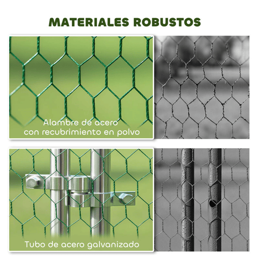 PawHut Galinheiro Grande de Exterior, 4x3x1,97 m, 12 m², para 12-18 Galinhas, Galinheiro em Aço Galvanizado, Porta com Fecho Duplo, Rede Superior em PE, Resistente às Intempéries, Walk-In, Coelheira, Prateado