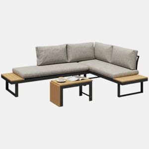 Outsunny Conjunto de Jardim Exterior de 3 Peças, Sofá Exterior Seccional Resistente com 2 Sofás de 2 Lugares e Mesa de Centro Versátil, Estrutura de Alumínio e Almofadas, Cinzento Claro