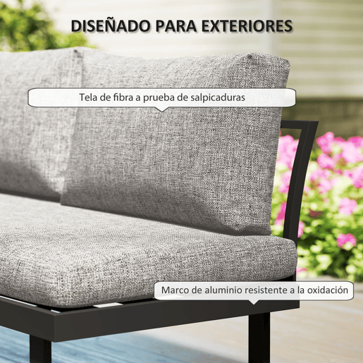 Outsunny Conjunto de Jardim Exterior de 3 Peças, Sofá Exterior Seccional Resistente com 2 Sofás de 2 Lugares e Mesa de Centro Versátil, Estrutura de Alumínio e Almofadas, Cinzento Claro