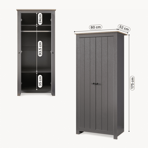 Roupeiro Trorjam com 2 portas 175x80x52 cm CinzentoCarvalho en.casa