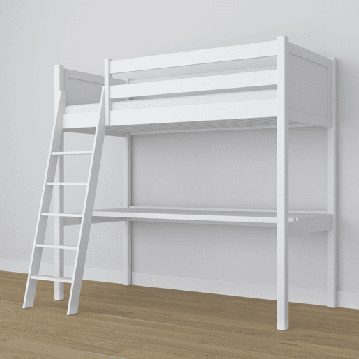 Cama alta de madeira com secretária N04 branco Cama alta de madeira com secretária N04 branco