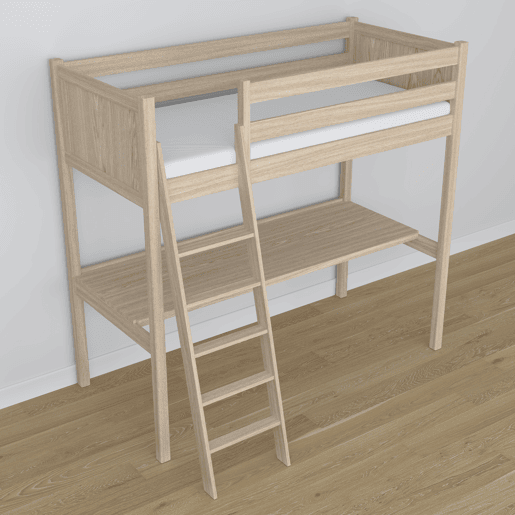 Cama mezzanine de carvalho com secretária N04 carvalho branqueado