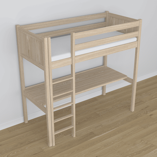 Cama mezzanine de carvalho com secretária N06 carvalho branqueado