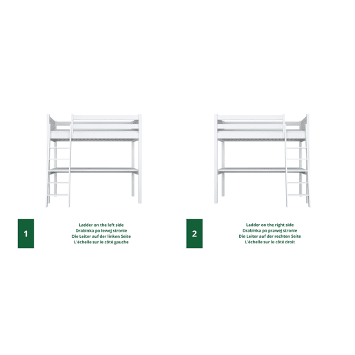 Cama alta de madeira com secretária N04 branco Cama alta de madeira com secretária N04 branco
