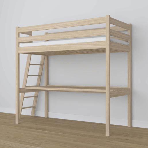 Cama mezzanine de carvalho com secretária N02 carvalho branqueado