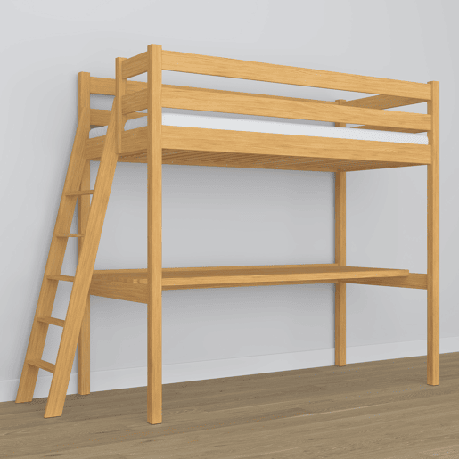 Cama alta de madeira com secretária N02 pinho natural