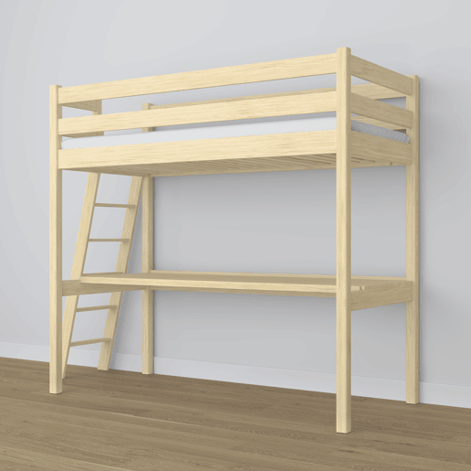 Cama alta de madeira com secretária N02 pinho incolor