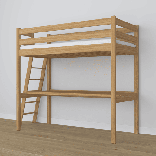 Cama mezzanine de carvalho com secretária N02 carvalho natural Cama mezzanine de carvalho com secretária N02 carvalho natural