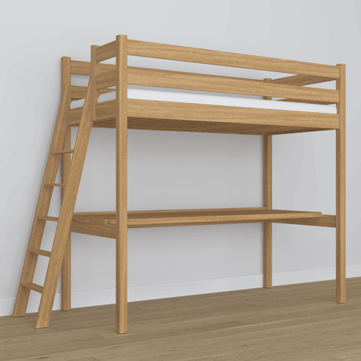 Cama mezzanine de carvalho com secretária N02 carvalho natural Cama mezzanine de carvalho com secretária N02 carvalho natural