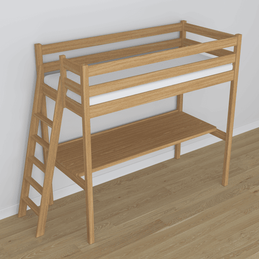 Cama mezzanine de carvalho com secretária N02 carvalho natural Cama mezzanine de carvalho com secretária N02 carvalho natural