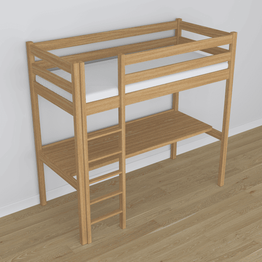 Cama mezzanine de carvalho com secretária N05 carvalho natural