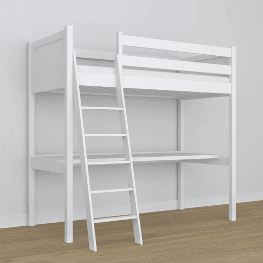 Cama alta de madeira com secretária N04 branco Cama alta de madeira com secretária N04 branco
