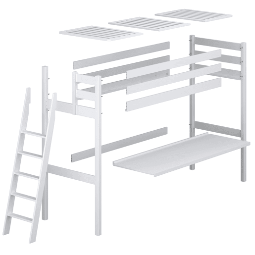 Cama alta de madeira com secretária N02 branco Cama alta de madeira com secretária N02 branco