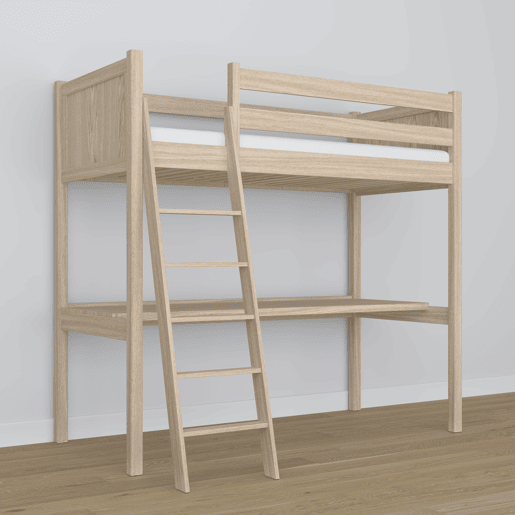 Cama mezzanine de carvalho com secretária N04 carvalho branqueado
