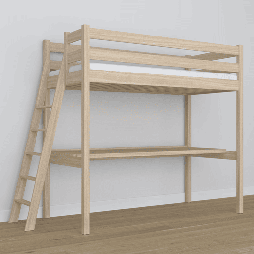 Cama mezzanine de carvalho com secretária N02 carvalho branqueado