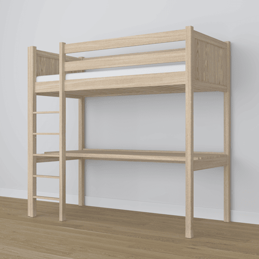 Cama mezzanine de carvalho com secretária N06 carvalho branqueado