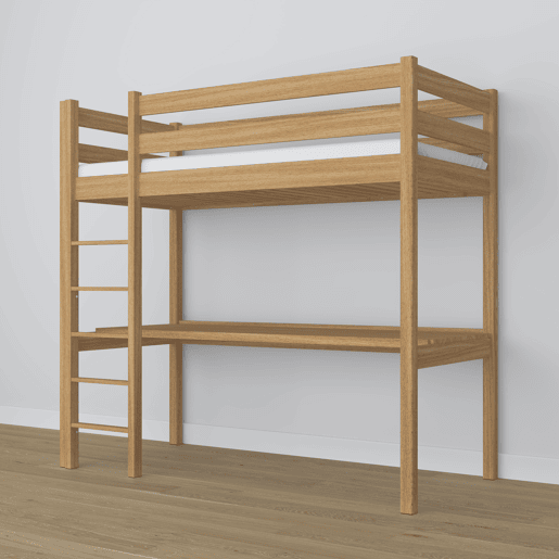 Cama mezzanine de carvalho com secretária N05 carvalho natural