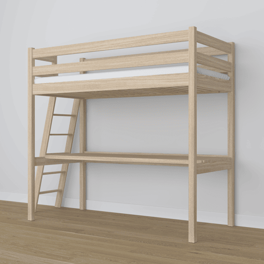 Cama mezzanine de carvalho com secretária N02 carvalho branqueado