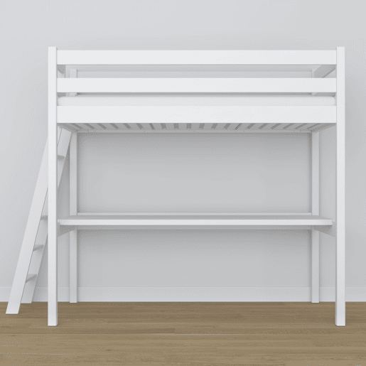 Cama alta de madeira com secretária N02 branco Cama alta de madeira com secretária N02 branco