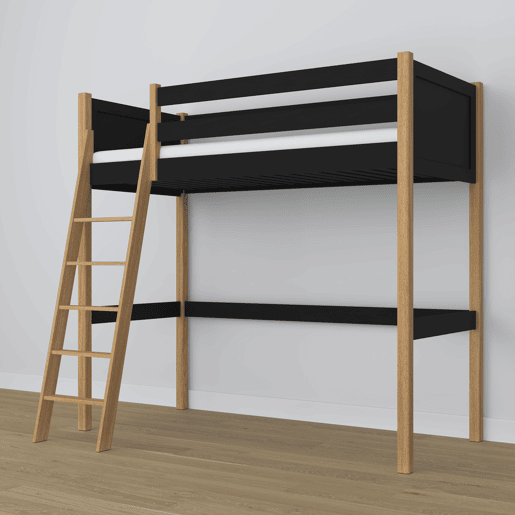 Cama alta de madeira N04 preto e carvalho Cama alta de madeira N04 preto e carvalho